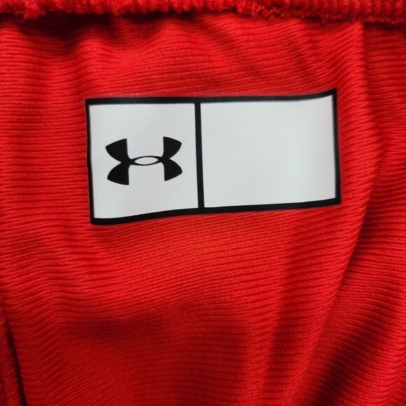 NEW Under Armour Pants Womens S Red White UA Knit Warm Up Team Zip Ankle Gym - Picture 9 of 16